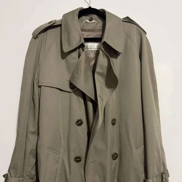 Vintage Olive Trench Coat with Purple Plaid Lining Detachable Insert & Collar - Picture 10 of 16